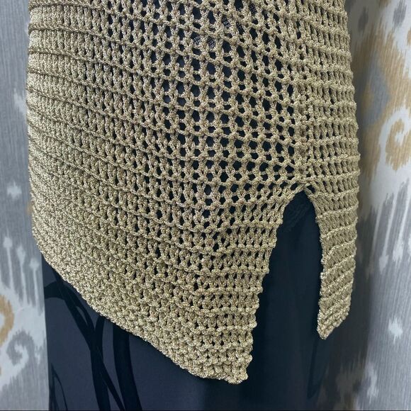 Ralph Lauren Gold Lame Open Hand Knit Mesh Sleeveless Scoop-neck Tank Sweater - Picture 10 of 16